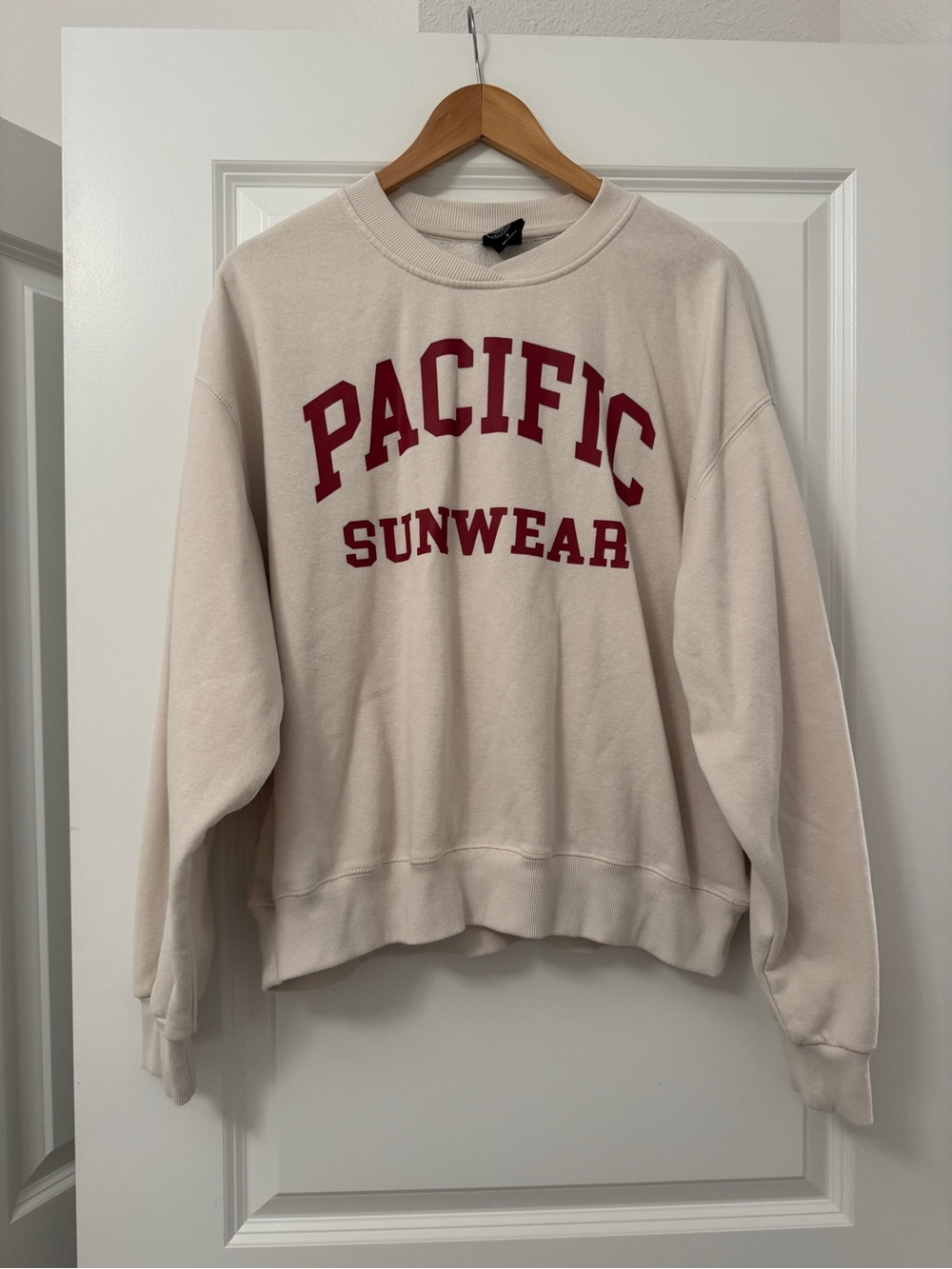 PacSun Cream Crewneck Sweatshirt with Red Logo